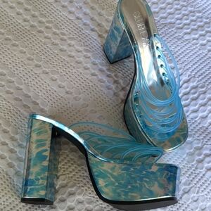 Dolls Kill Club EXX Wet Hot Summer Platform Heels Size 9 M Blue Festival‎ Party